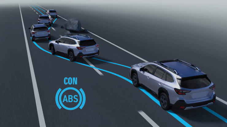 representacio frenada abs esquivant una roca a la carretera